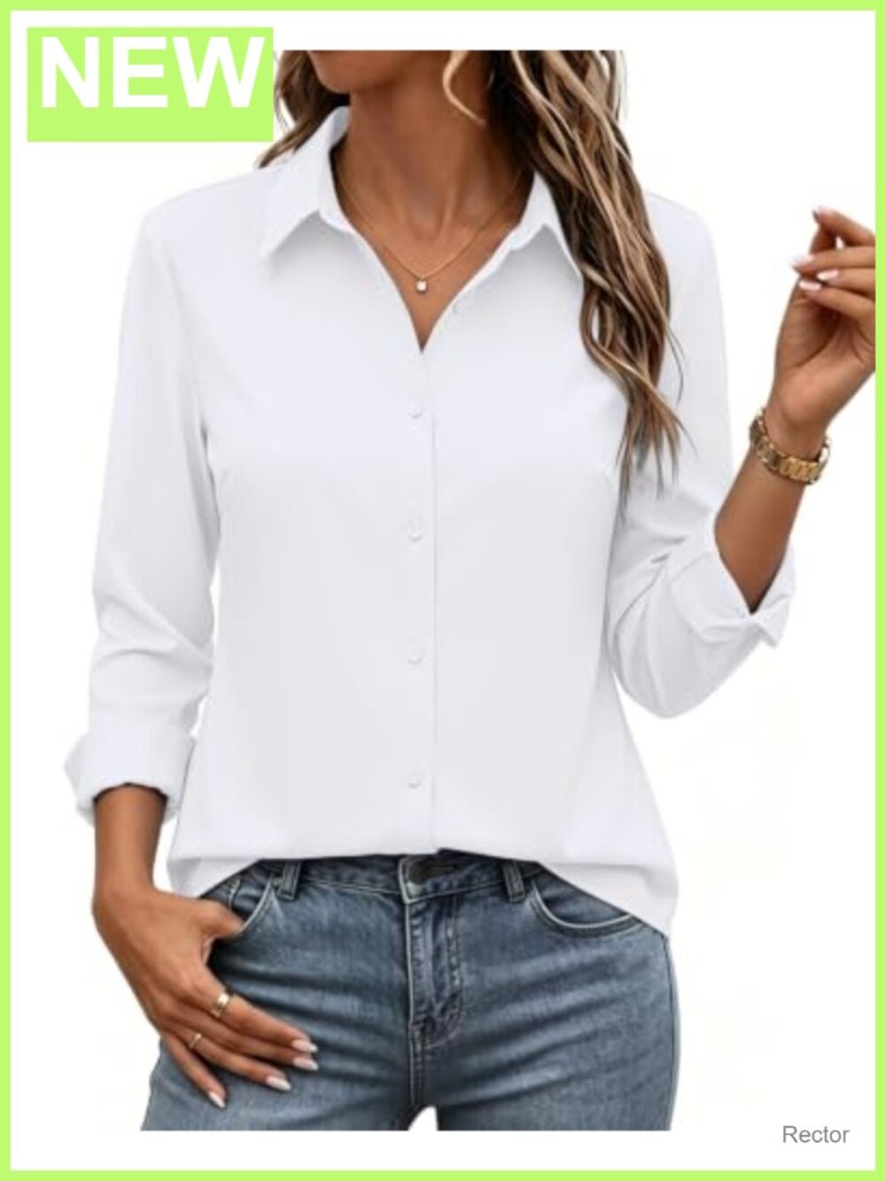 Wrinkle-Resistant Button Down Blouse Long Sleeve Business Top